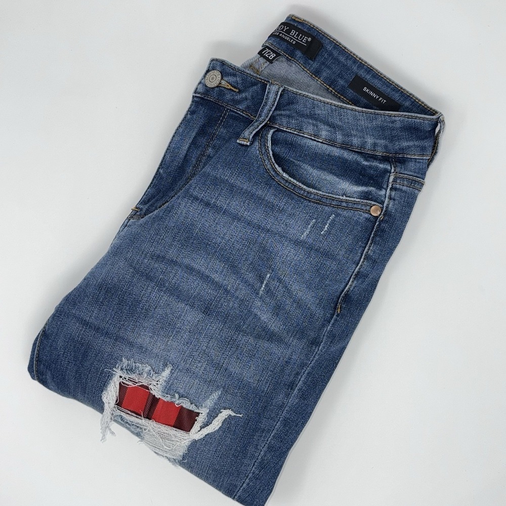 Judy Blue Distressed Skinny Fit Jeans Buffalo Plaid size‎ 7/28